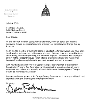 Dana Rohrabacher Letter